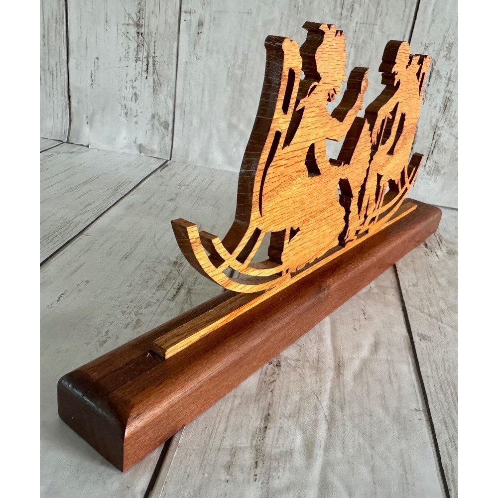 Vintage Wood Carving Silhouette Old Couple Rocking Chairs Shelf Decor - Picture 4 of 7